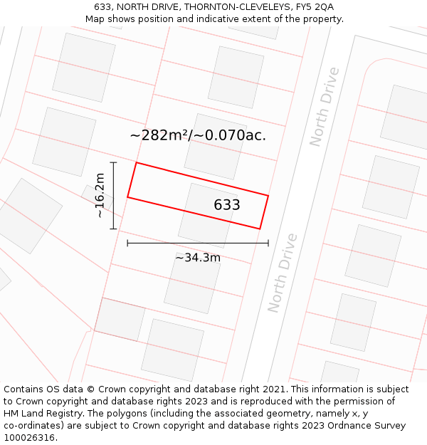 633, NORTH DRIVE, THORNTON-CLEVELEYS, FY5 2QA: Plot and title map