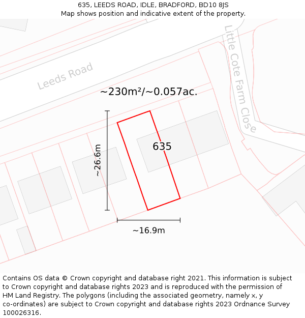 635, LEEDS ROAD, IDLE, BRADFORD, BD10 8JS: Plot and title map