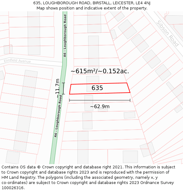 635, LOUGHBOROUGH ROAD, BIRSTALL, LEICESTER, LE4 4NJ: Plot and title map