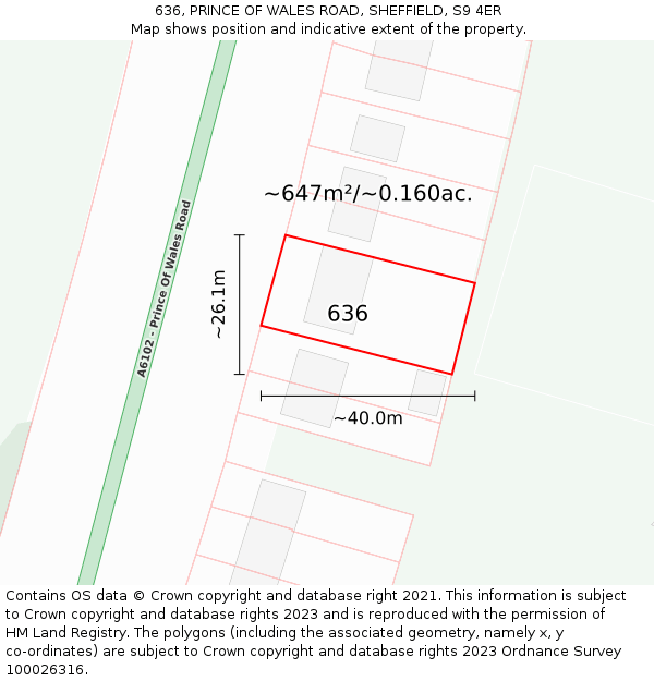 636, PRINCE OF WALES ROAD, SHEFFIELD, S9 4ER: Plot and title map