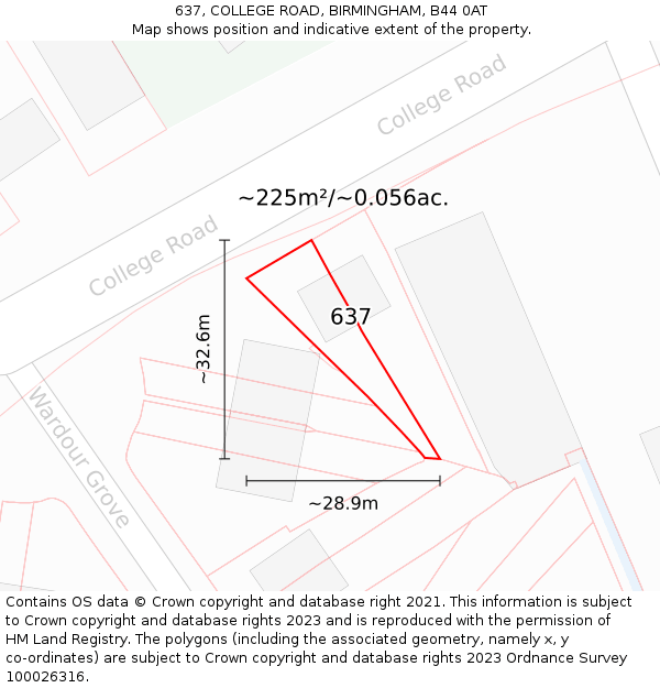 637, COLLEGE ROAD, BIRMINGHAM, B44 0AT: Plot and title map