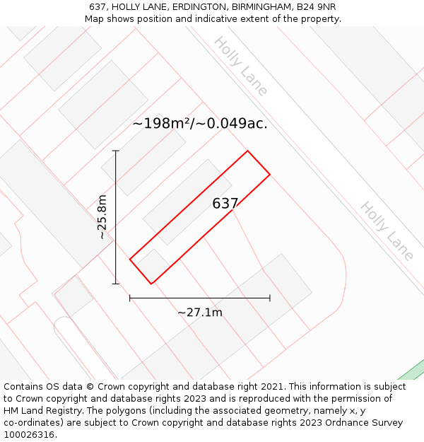 637, HOLLY LANE, ERDINGTON, BIRMINGHAM, B24 9NR: Plot and title map