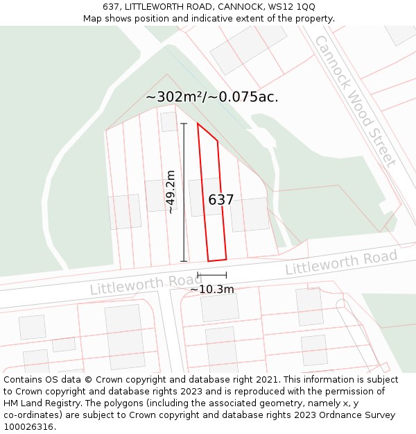 637, LITTLEWORTH ROAD, CANNOCK, WS12 1QQ: Plot and title map