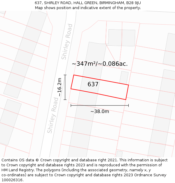 637, SHIRLEY ROAD, HALL GREEN, BIRMINGHAM, B28 9JU: Plot and title map