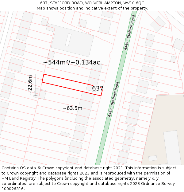 637, STAFFORD ROAD, WOLVERHAMPTON, WV10 6QG: Plot and title map