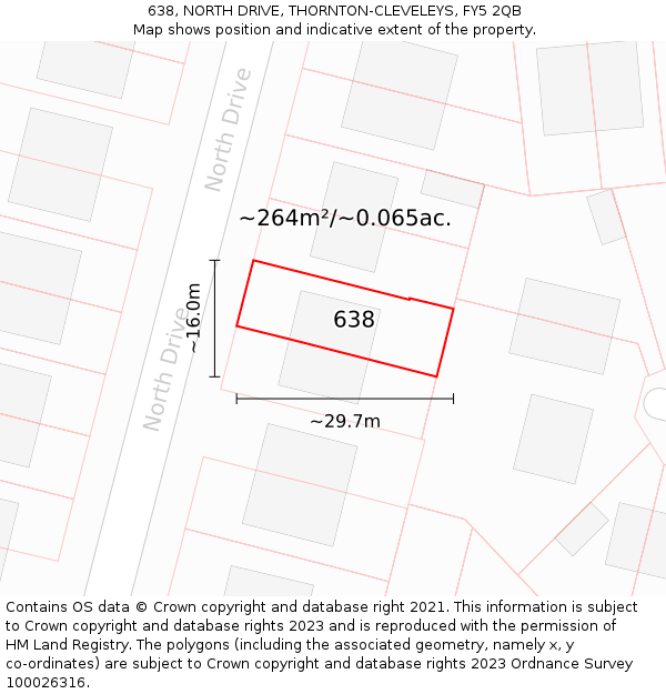 638, NORTH DRIVE, THORNTON-CLEVELEYS, FY5 2QB: Plot and title map