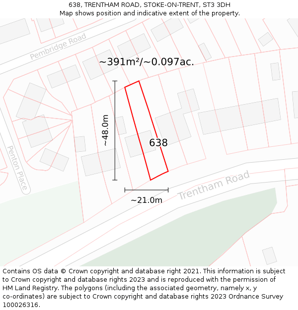 638, TRENTHAM ROAD, STOKE-ON-TRENT, ST3 3DH: Plot and title map