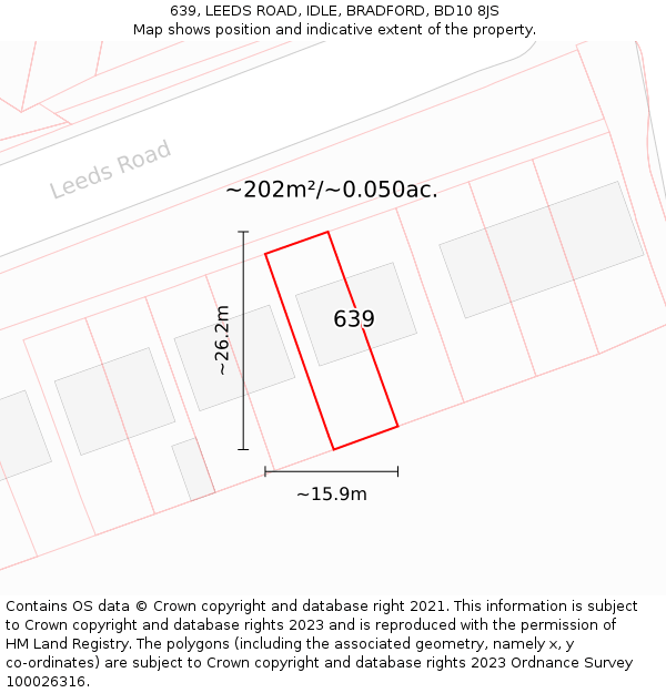 639, LEEDS ROAD, IDLE, BRADFORD, BD10 8JS: Plot and title map