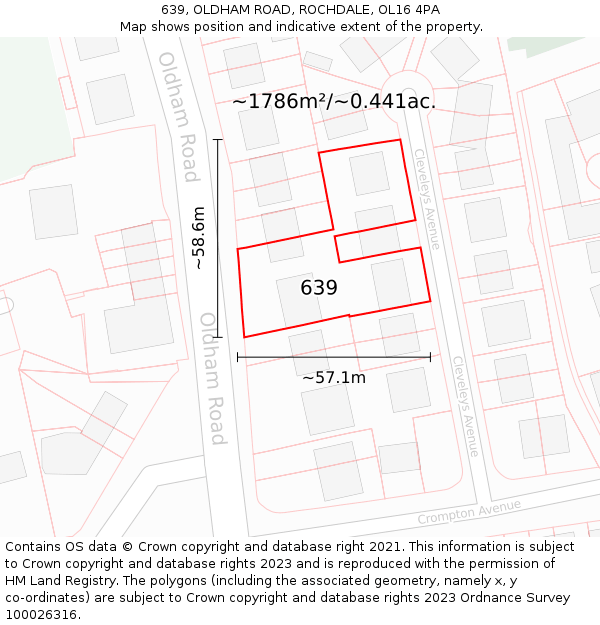 639, OLDHAM ROAD, ROCHDALE, OL16 4PA: Plot and title map