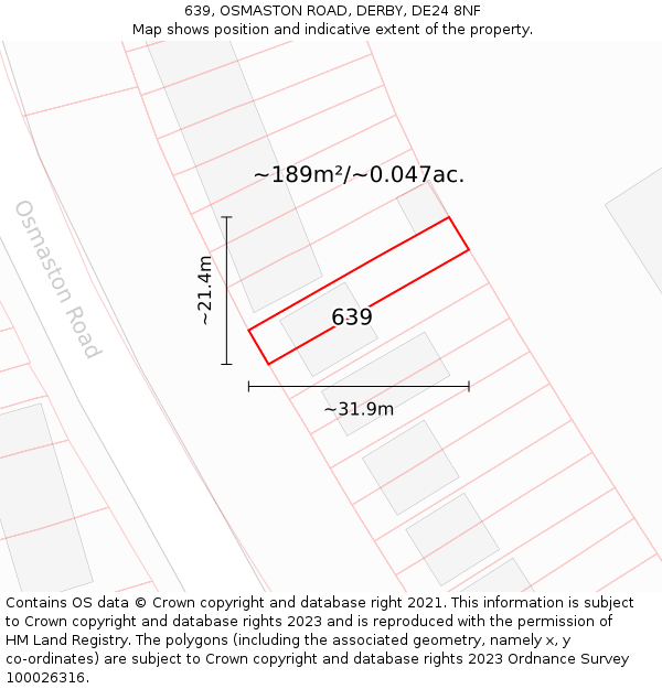 639, OSMASTON ROAD, DERBY, DE24 8NF: Plot and title map