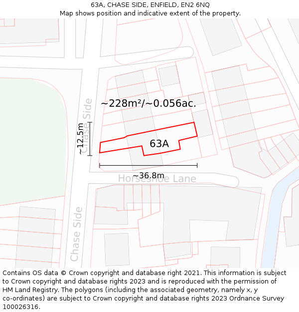 63A, CHASE SIDE, ENFIELD, EN2 6NQ: Plot and title map