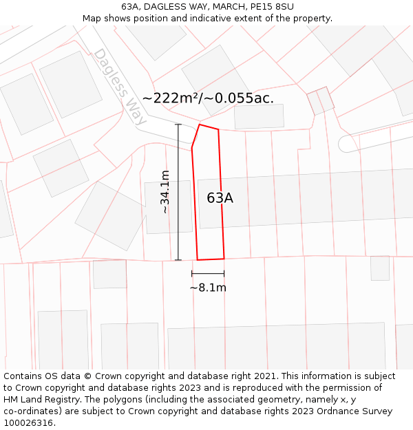 63A, DAGLESS WAY, MARCH, PE15 8SU: Plot and title map