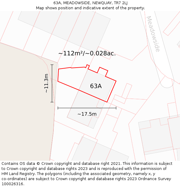 63A, MEADOWSIDE, NEWQUAY, TR7 2LJ: Plot and title map