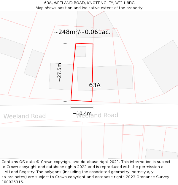 63A, WEELAND ROAD, KNOTTINGLEY, WF11 8BG: Plot and title map