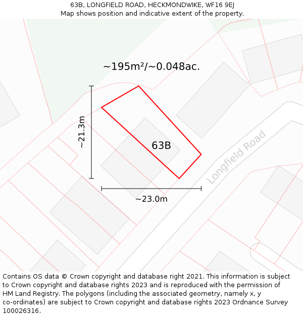 63B, LONGFIELD ROAD, HECKMONDWIKE, WF16 9EJ: Plot and title map