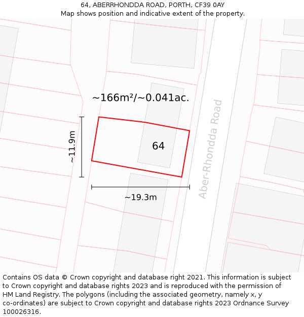 64, ABERRHONDDA ROAD, PORTH, CF39 0AY: Plot and title map