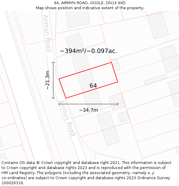 64, AIRMYN ROAD, GOOLE, DN14 6XD: Plot and title map