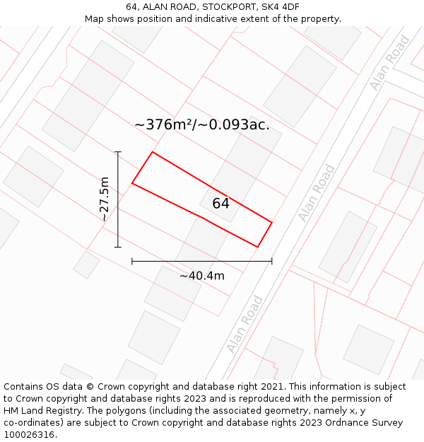 64, ALAN ROAD, STOCKPORT, SK4 4DF: Plot and title map