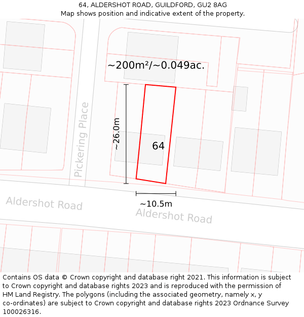 64, ALDERSHOT ROAD, GUILDFORD, GU2 8AG: Plot and title map