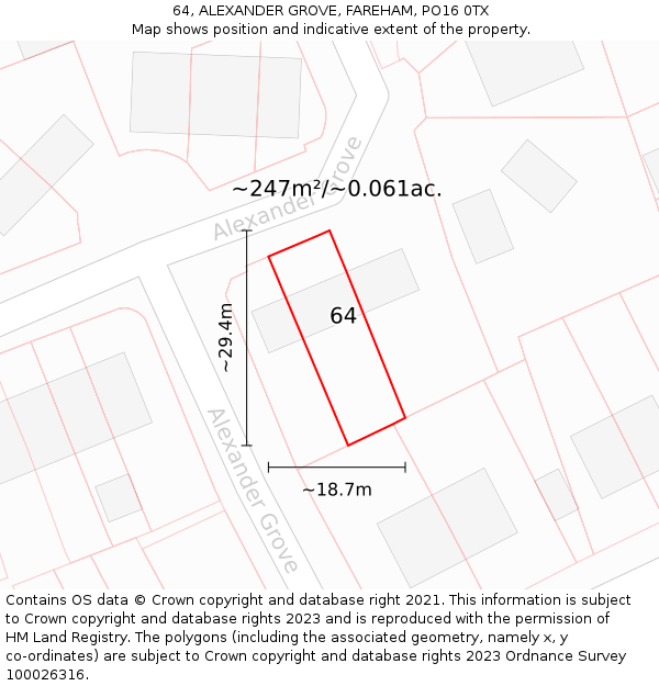 64, ALEXANDER GROVE, FAREHAM, PO16 0TX: Plot and title map