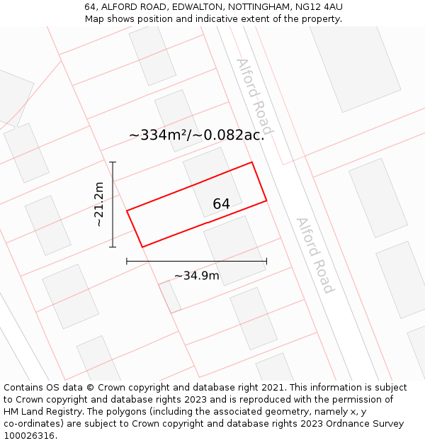 64, ALFORD ROAD, EDWALTON, NOTTINGHAM, NG12 4AU: Plot and title map