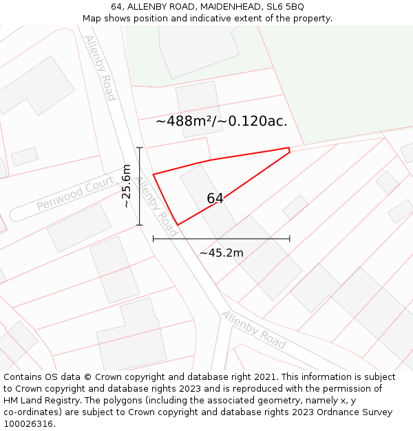 64, ALLENBY ROAD, MAIDENHEAD, SL6 5BQ: Plot and title map