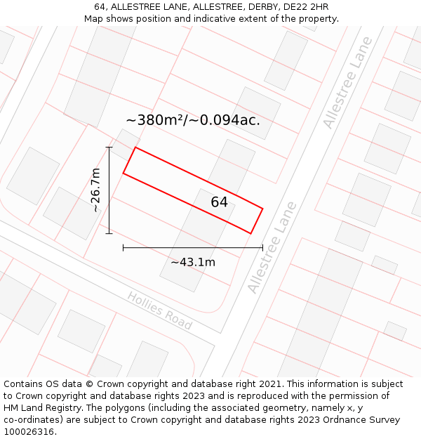 64, ALLESTREE LANE, ALLESTREE, DERBY, DE22 2HR: Plot and title map