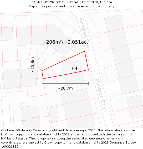 64, ALLINGTON DRIVE, BIRSTALL, LEICESTER, LE4 4FA: Plot and title map