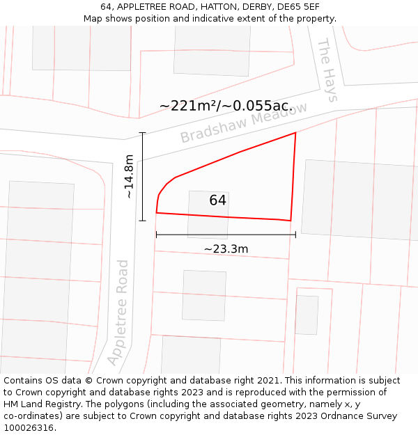 64, APPLETREE ROAD, HATTON, DERBY, DE65 5EF: Plot and title map