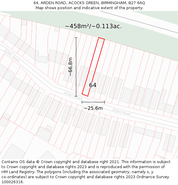 64, ARDEN ROAD, ACOCKS GREEN, BIRMINGHAM, B27 6AQ: Plot and title map