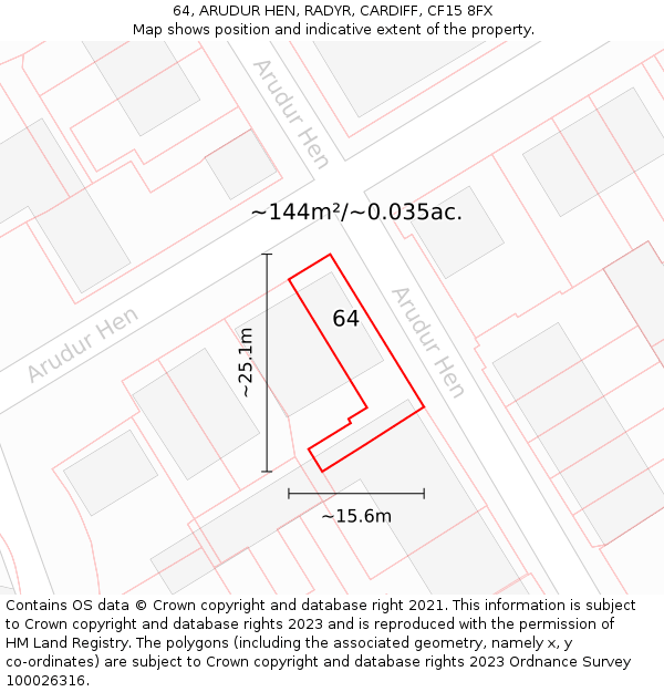 64, ARUDUR HEN, RADYR, CARDIFF, CF15 8FX: Plot and title map