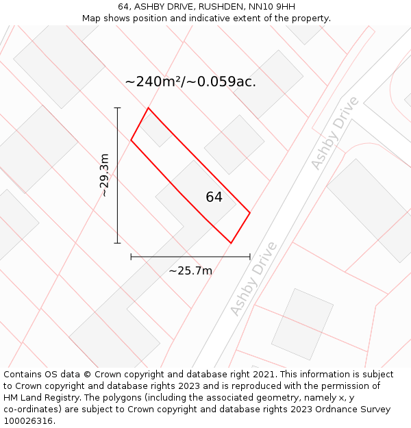 64, ASHBY DRIVE, RUSHDEN, NN10 9HH: Plot and title map