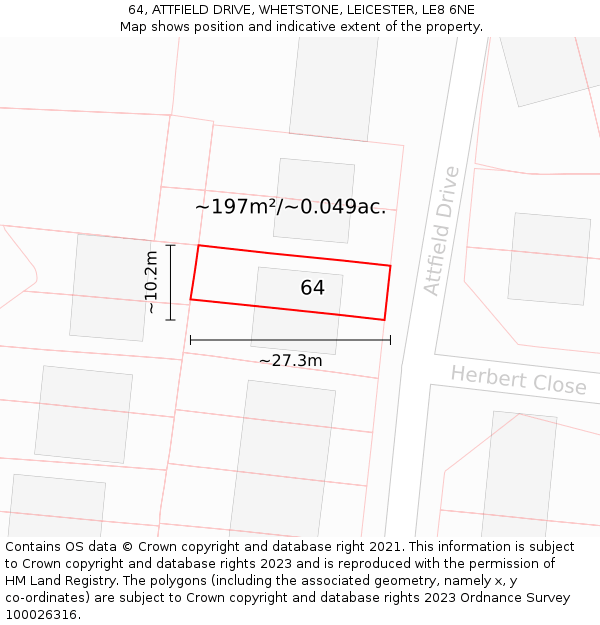 64, ATTFIELD DRIVE, WHETSTONE, LEICESTER, LE8 6NE: Plot and title map