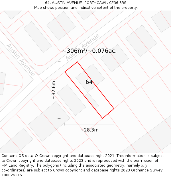 64, AUSTIN AVENUE, PORTHCAWL, CF36 5RS: Plot and title map