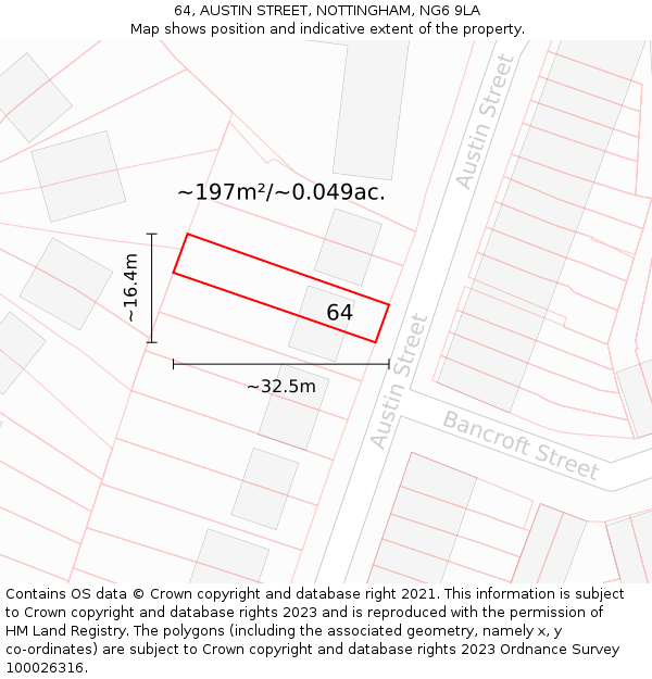 64, AUSTIN STREET, NOTTINGHAM, NG6 9LA: Plot and title map