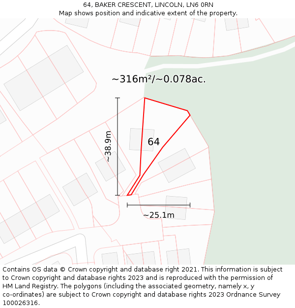 64, BAKER CRESCENT, LINCOLN, LN6 0RN: Plot and title map