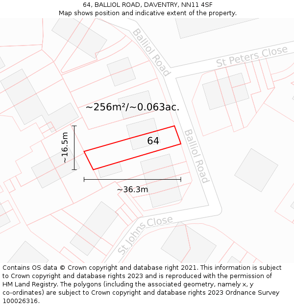 64, BALLIOL ROAD, DAVENTRY, NN11 4SF: Plot and title map