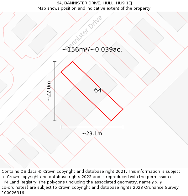 64, BANNISTER DRIVE, HULL, HU9 1EJ: Plot and title map