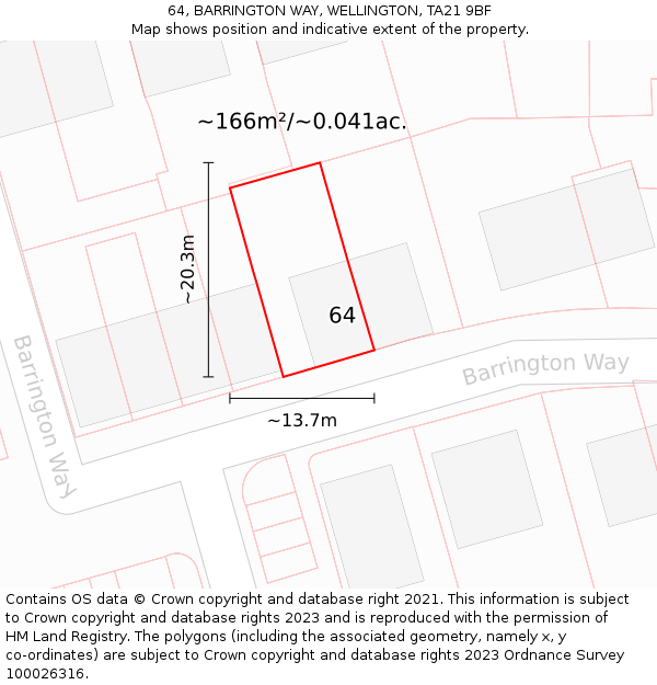 64, BARRINGTON WAY, WELLINGTON, TA21 9BF: Plot and title map