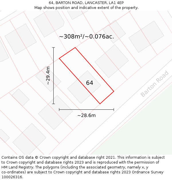 64, BARTON ROAD, LANCASTER, LA1 4EP: Plot and title map