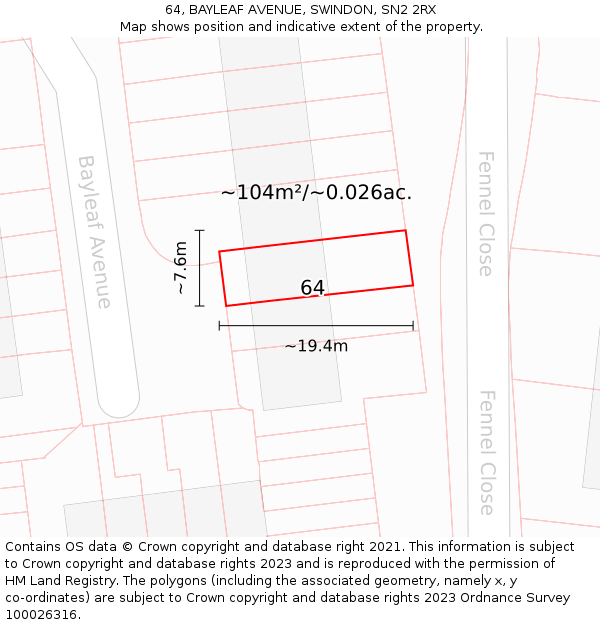 64, BAYLEAF AVENUE, SWINDON, SN2 2RX: Plot and title map