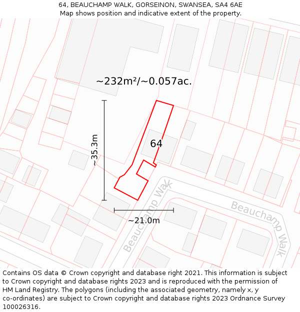 64, BEAUCHAMP WALK, GORSEINON, SWANSEA, SA4 6AE: Plot and title map