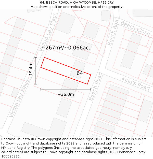 64, BEECH ROAD, HIGH WYCOMBE, HP11 1RY: Plot and title map