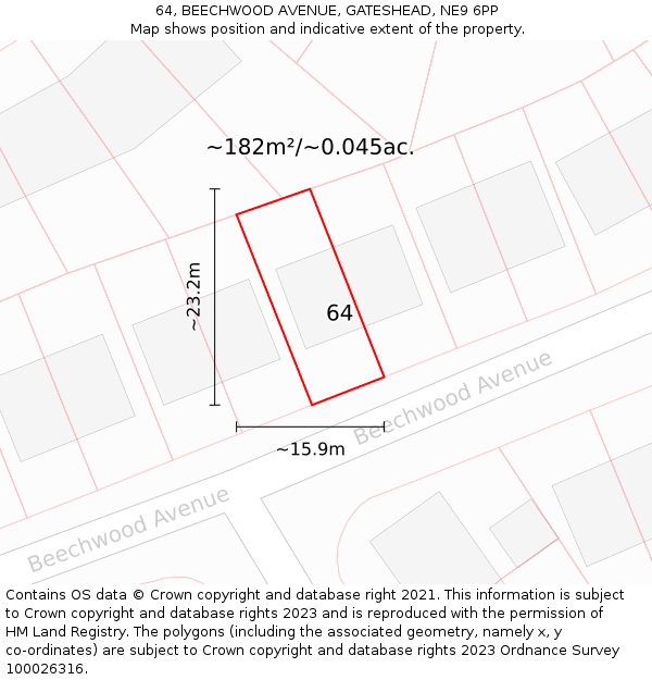 64, BEECHWOOD AVENUE, GATESHEAD, NE9 6PP: Plot and title map