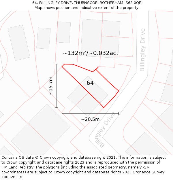 64, BILLINGLEY DRIVE, THURNSCOE, ROTHERHAM, S63 0QE: Plot and title map