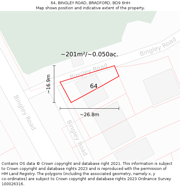 64, BINGLEY ROAD, BRADFORD, BD9 6HH: Plot and title map