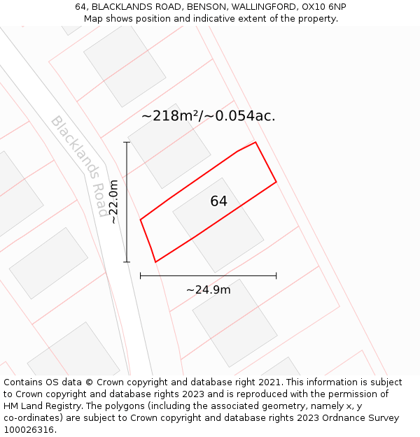 64, BLACKLANDS ROAD, BENSON, WALLINGFORD, OX10 6NP: Plot and title map