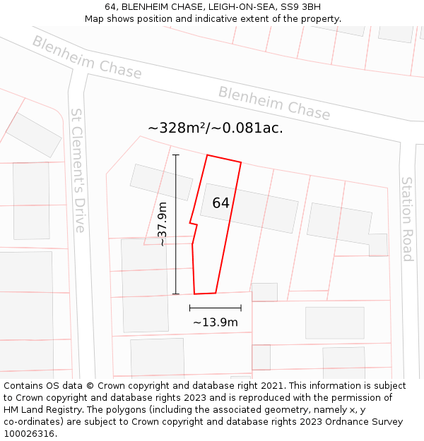 64, BLENHEIM CHASE, LEIGH-ON-SEA, SS9 3BH: Plot and title map