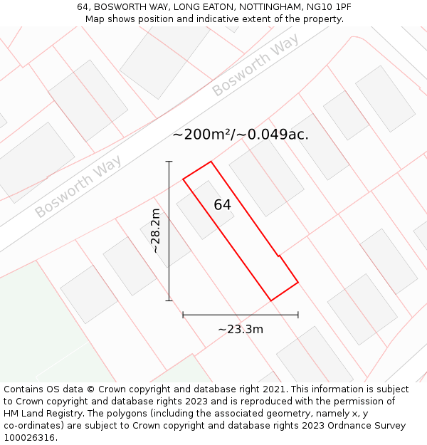 64, BOSWORTH WAY, LONG EATON, NOTTINGHAM, NG10 1PF: Plot and title map