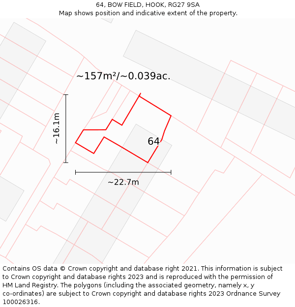 64, BOW FIELD, HOOK, RG27 9SA: Plot and title map